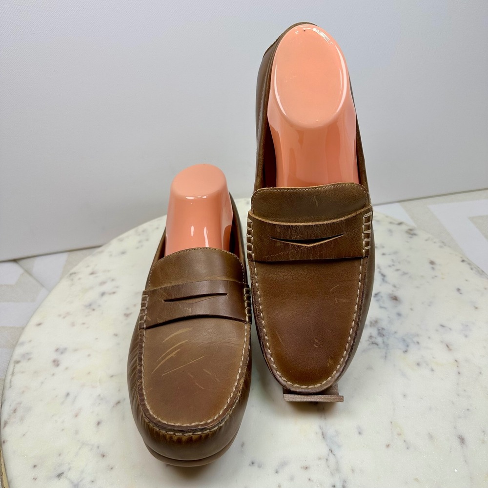 Florsheim Driver Mens 8M Brown Leather Penny Loafers Moc Toe Driving Shoes